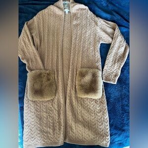 Philosophy Tan Cardigan with Faux Fur Accents